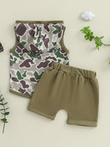 0-3T Toddler Boys Summer Outfits Camouflage Hooded Sleeveless Tank Tops Elastic Waist Shorts Cute Clothes Set, for Outdoor