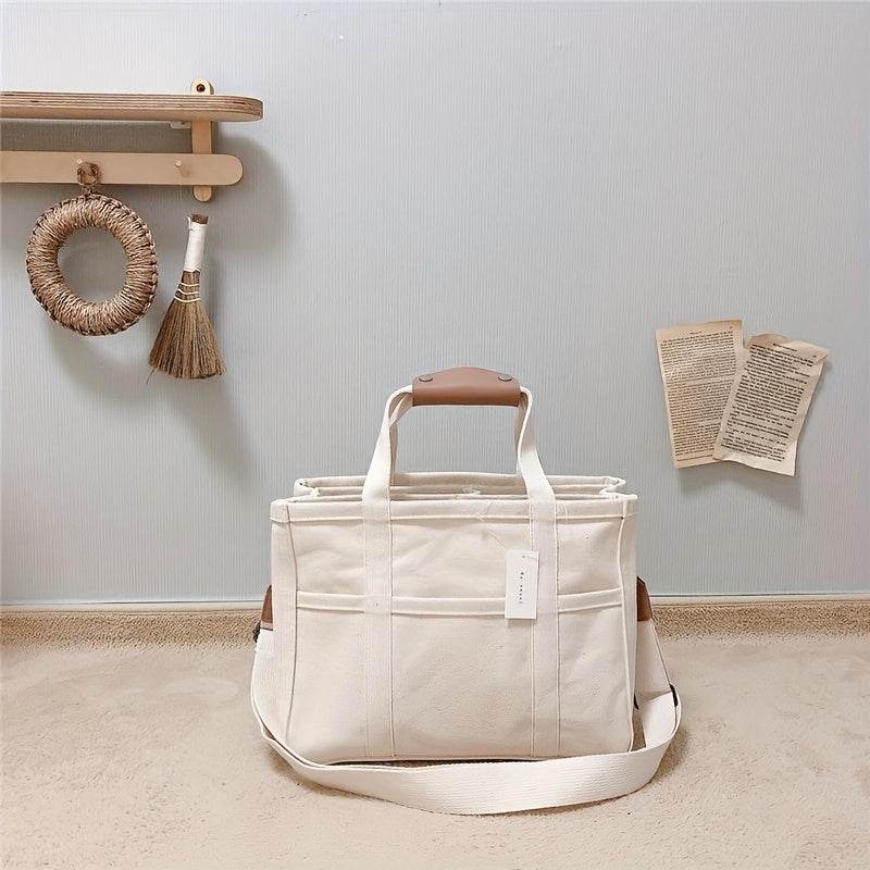 Canvas Tote Bag With Seperations, Durable Lightweight Shoulder Bag, Casual Practical Commuter   Bag