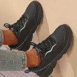 Women's Black Non-slip Sneakers, Casual Lace Up Faux Leather Running Shoes, Lightweight Outdoor Jogging Shoes
