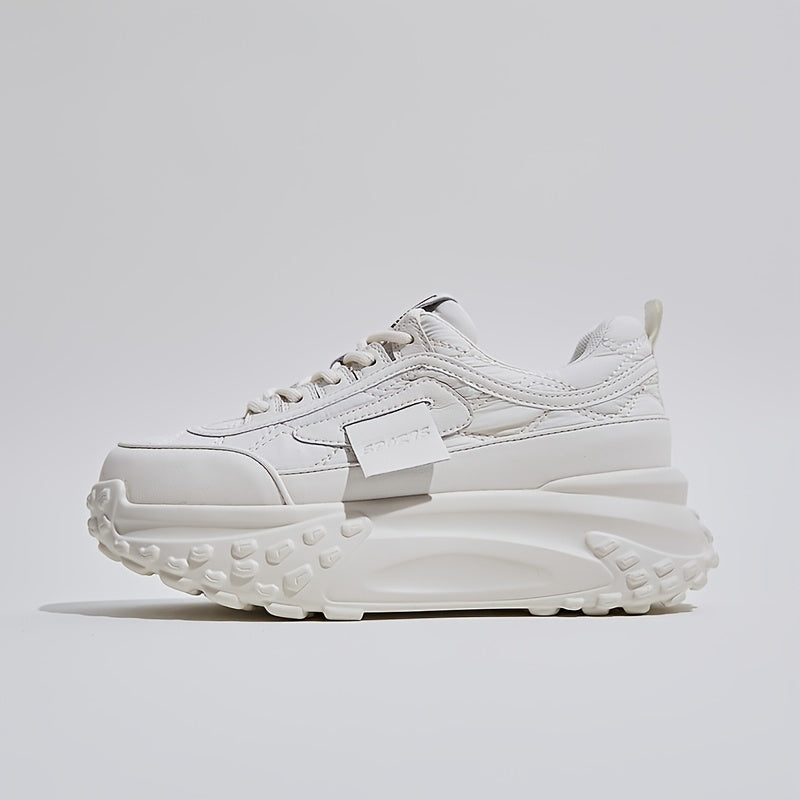 Women's Simple Pure Color Thick Bottom Running Shoes, Soft Comfortable Lace Up Sneakers, Versatile Non-slip Sports Shoes