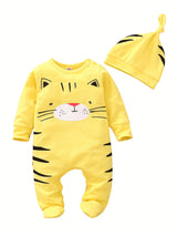 Baby Boys Jumpsuit Footies Rompers Long Sleeve Baby Boy Clothes Animal Patterns One-Piece And Hat Infant Outfits, for Outdoor