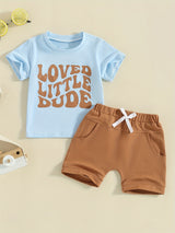 Toddler Boys 2pcs Shorts Sets Short Sleeve Letter Print Tops and Drawstring Shorts Sets, for Outdoor