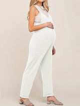 Women's Sleeveless Maternity Jumpsuits Casual Spaghetti Strap Overalls Long Harem Pants Romper with Pockets