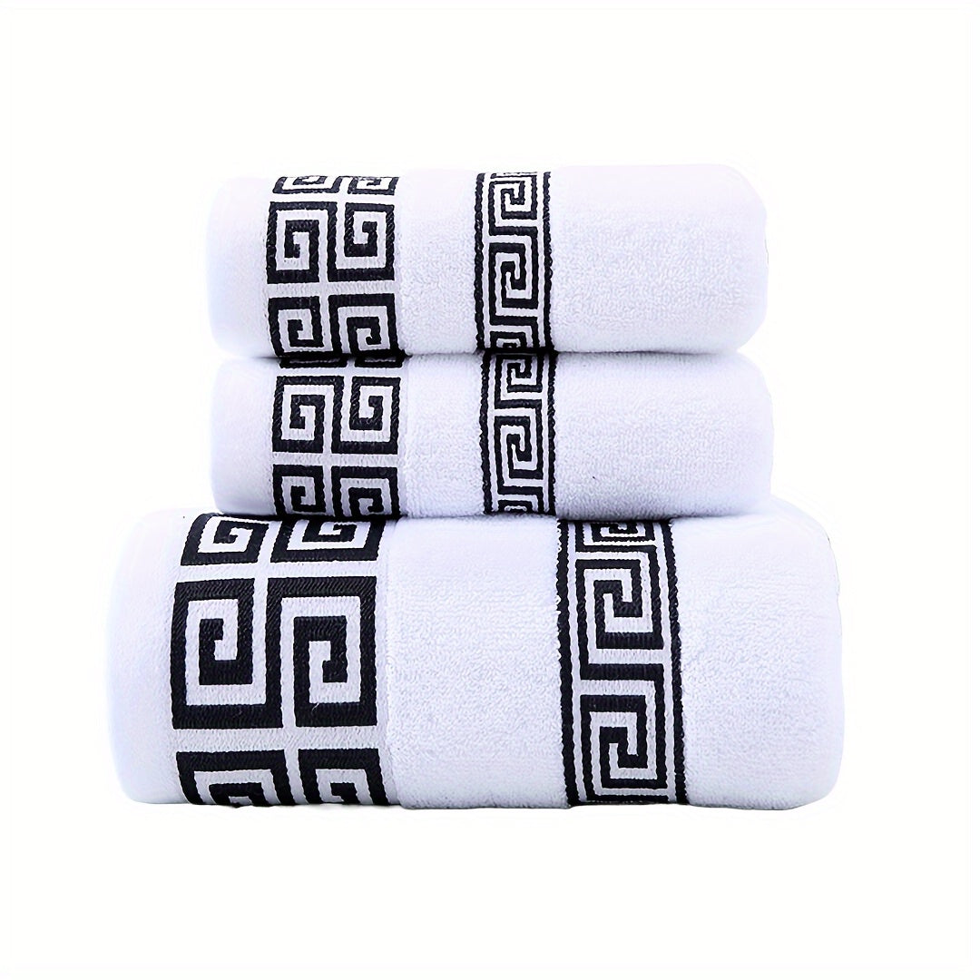 3pcs Cotton Towel Set 1 Bath Towel, 2 Towels - Contemporary Embroidered Geometric Pattern Design, Bathroom Essentials, Christmas Decoration, Christmas Gifts, Suitable for Autumn and Winter Seasons and for Giving to Family and