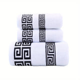 3pcs Cotton Towel Set 1 Bath Towel, 2 Towels - Contemporary Embroidered Geometric Pattern Design, Bathroom Essentials, Christmas Decoration, Christmas Gifts, Suitable for Autumn and Winter Seasons and for Giving to Family and