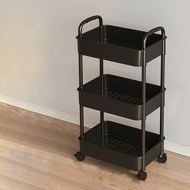 1pc Compact Storage Cart - Versatile Floor Storage for Snacks, Books, Bathroom Essentials, and Kitchen Utensils with Wheels - Perfect for Home Organization and Decluttering, Essential Storage Supplies