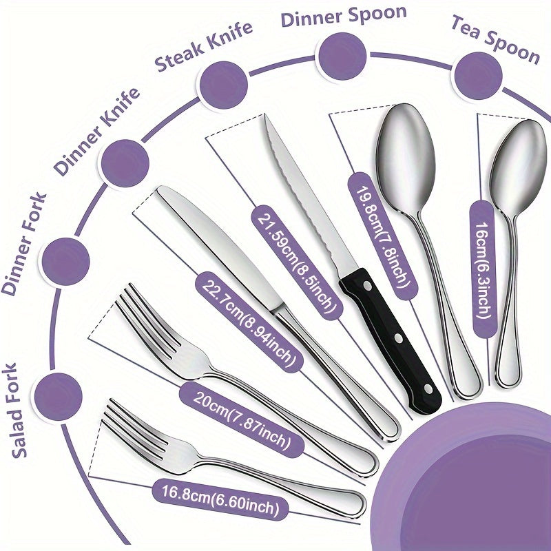 48 piece silverware set including 8 steak knives service, suitable for 8 people with advanced stainless steel tableware set, spoon and fork set, dishwasher washable, stylish design