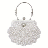 Shiny Event Clutch Bag, Buckle Metal Chain Handbag, Floral Handle Party Bag For Wedding
