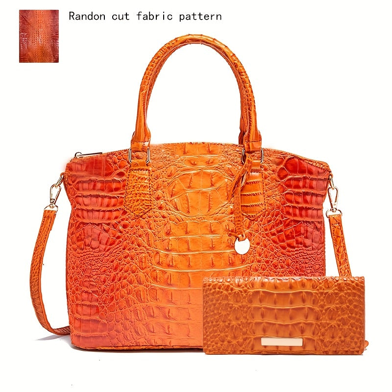Chic Crocodile Embossed Womens Handbag - Top Handle Satchel with Roomy Interior & Convertible Crossbody Strap - Fashion Purse for Everyday Style