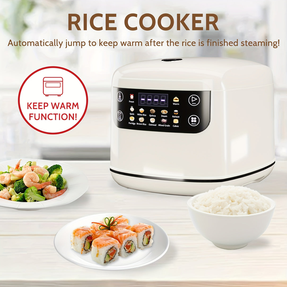 Bluebow 2L Mini Digital Rice Cooker - 10-in-1 Portable Multi-Function with Auto Presets, Non-Stick Inner Pot, Touch-Screen Controls, Delay & Keep Warm, White, Perfect for Home Kitchens, Sleek Modern Appliance | Durable Alumin