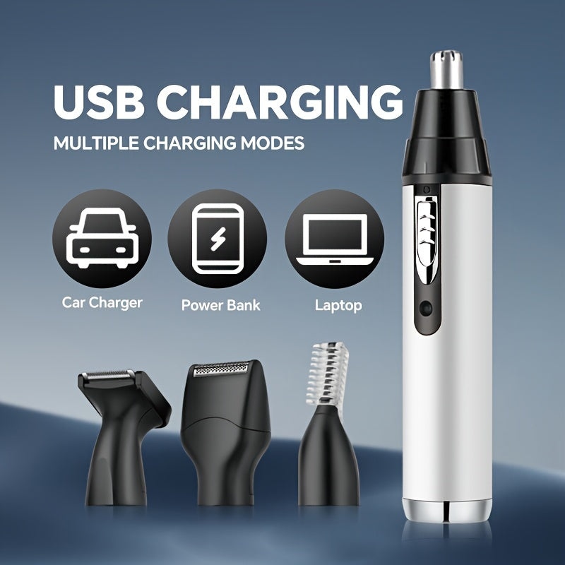 4-in-1 Multi-Functional Electric Shaver - Electric Razor with USB Rechargeable, Aluminum Body, Sideburns Trimmer, Eyebrow Trimmer, Nose Hair Trimmer, Base and Advanced Cordless Design for Easy Use