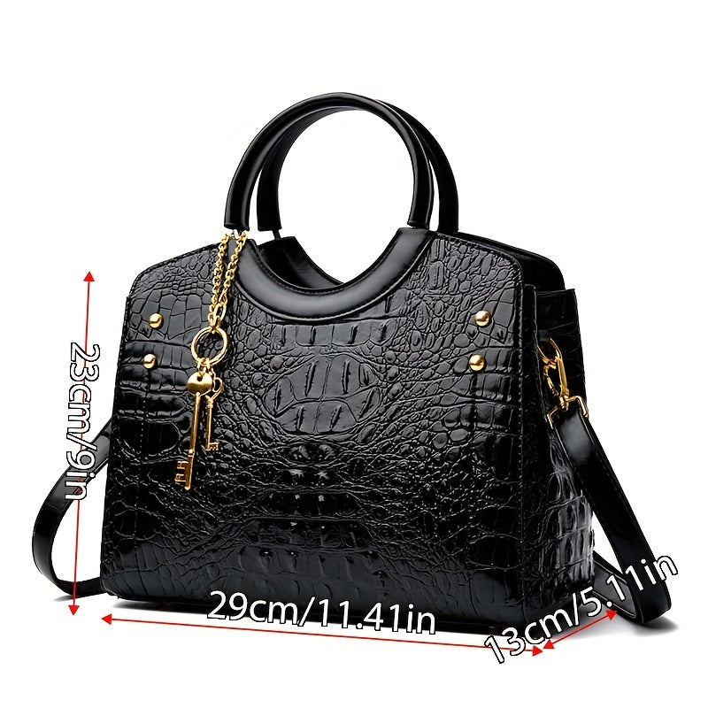 Premium Luxury Crocodile Pattern Handbag - Timeless Vintage Satchel for Women - Stylish Top Handle, Versatile Shoulder & Crossbody Bag - A Fashion Must-Have for Daily Wear