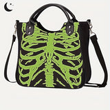 Halloween Skeleton Print Handbag, Luminous Horror Night Canvas Crossbody Bag, Gothic Ghost Skull Elf Tote Bag - Perfect for Carnival Mardi Gras Music Festival