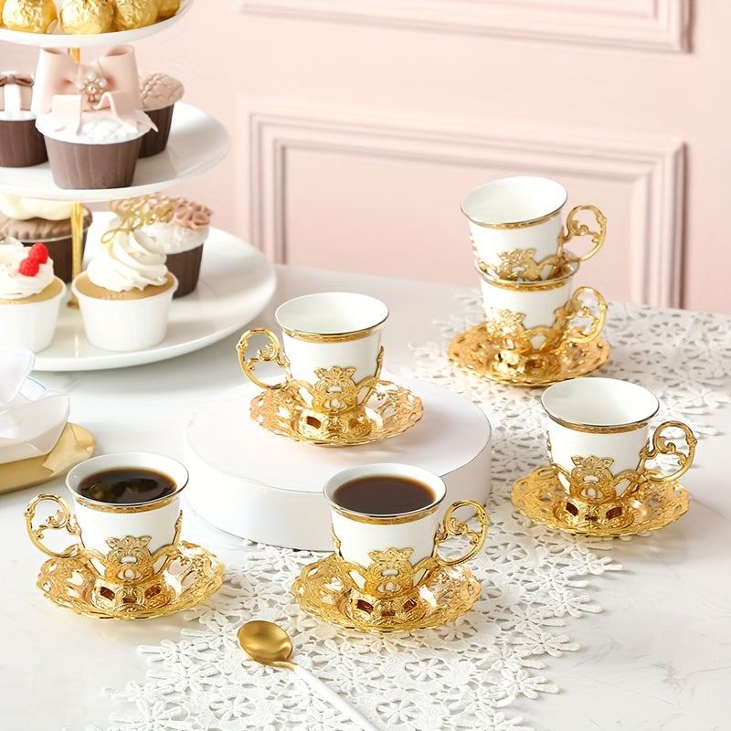 Sakura Train Set, Turkish Arabic Coffee Cups And Saucers, Espresso Cups With Saucer Plates And Spoons, Ceramic Tea Sets With Gift Box, 2.8 OZ (Golden)