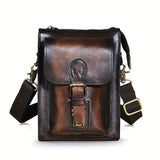 Genuine Crazy Horse Leather Unisex Crossbody Sling Waist Bag, Retro Travel Phone Pouch Fanny Belt Bag, 6402