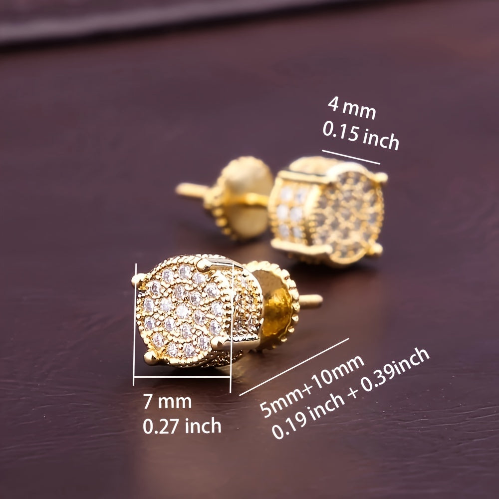 2pc ICED CHICS Europe And The United States Burst Model Hip-hop Men's Earrings Zirconia Micro-setting Color Plating Round Earrings