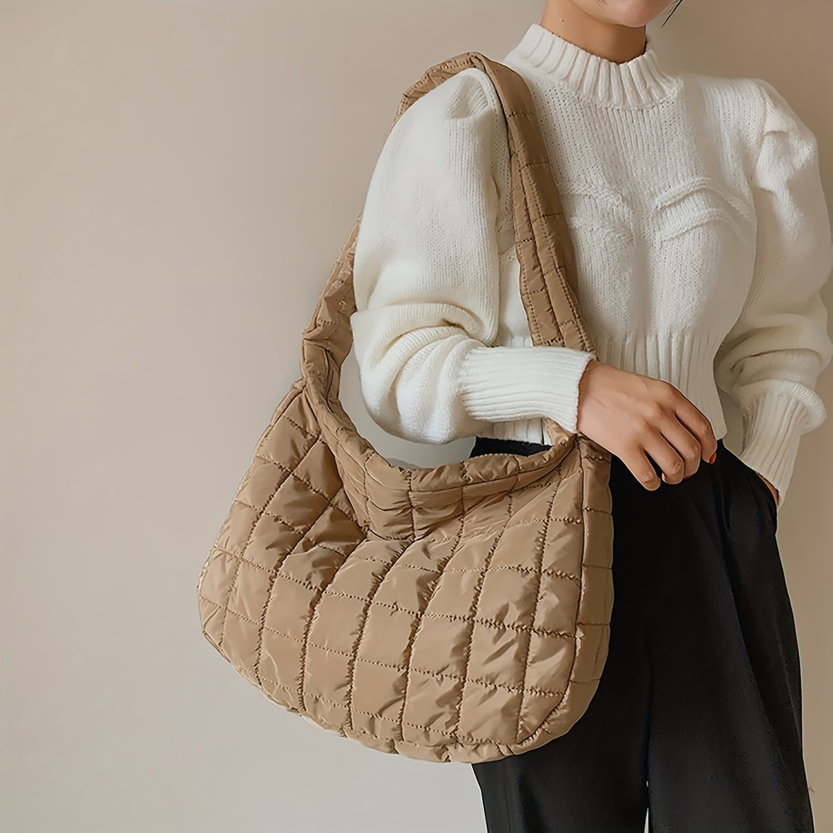 Large Capacity Quilted Tote Bag, Fashion Padded Shoulder Bag, Women's Cute Handbag, Crossbody Bag & Hobo Purse