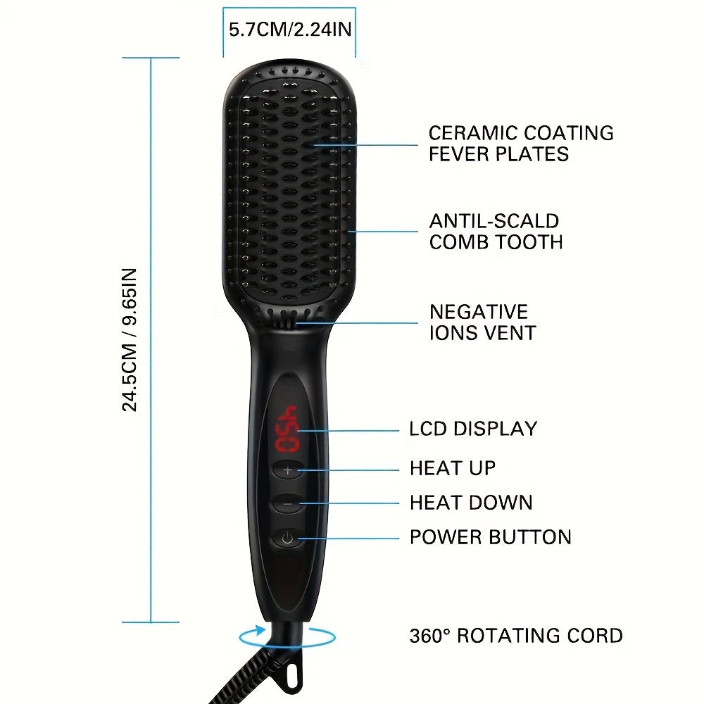 Professional Ceramic Ionic Hair Straightener Brush - Fast Heating, Anti-Scald, Detangling, Heat Resistant, Salon-Quality Styling for Home Use - Perfect for Hair Care and Styling