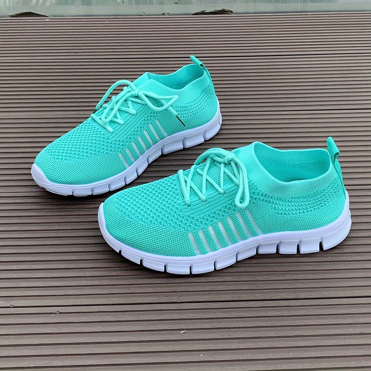 Women's Mesh Breathable Running Shoes, Solid Color Lace Up Front Summer Walking Shoes, Flying Woven Casual Sneakers