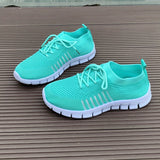 Women's Mesh Breathable Running Shoes, Solid Color Lace Up Front Summer Walking Shoes, Flying Woven Casual Sneakers