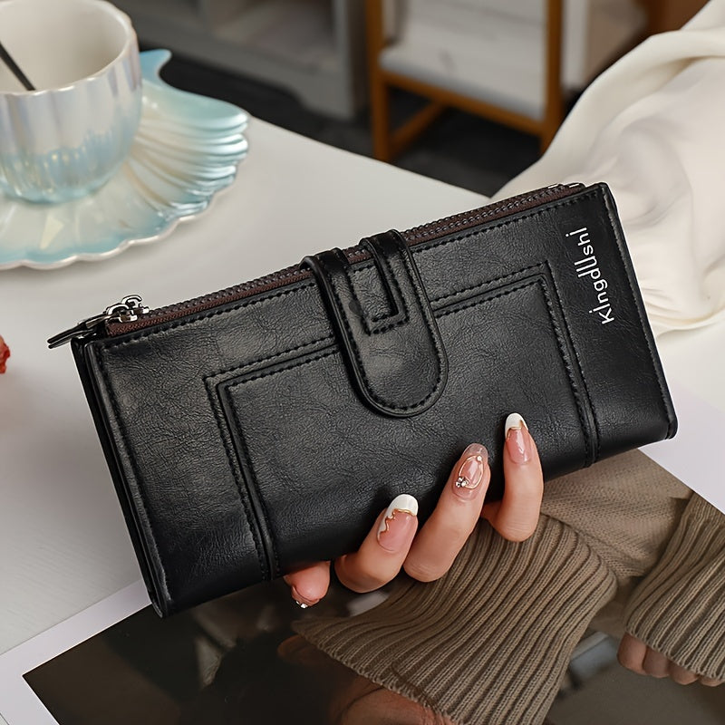 Double Zipper Long Wallet, Foldable PU Leather Coin Purse, Multi Card Slots Clutch Bag