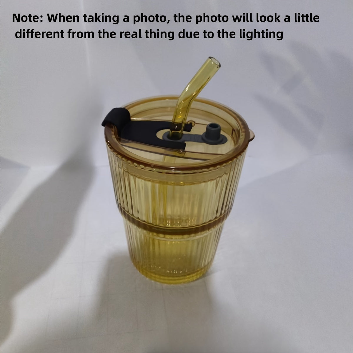 1pc Ribbed Glass Tumbler With Lid And Straw, Origami Style Drinking Glass, Iced Coffee Cups, Summer Winter Drinkware, Travel Accessories