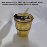 1pc Ribbed Glass Tumbler With Lid And Straw, Origami Style Drinking Glass, Iced Coffee Cups, Summer Winter Drinkware, Travel Accessories