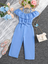 Girls Ruffle Cami Romper Belt Off Shoulder Elegant Summer Spring Autumn Kids Clothes