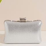 Elegant Silvery Rhinestone Clutch, Women'S Evening Party Handbag with Removable Strap, Crystal Beaded Bridal Wedding Purse, Buckle Closure, Polyester Lined