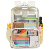 Clear Backpack for Women Men Stadium Events TPU Transparent Travel Backpacks Large Laptop College Bookbags Kids Elementary School Bag for Girls Boys Teens Student Causal Daypack-Beige