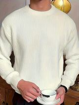 Cozy Solid Color Crew Neck Sweater for Men - Long Sleeve Pullover Tops for Spring and Fall - Soft, Breathable, and Versatile Casual Wear
