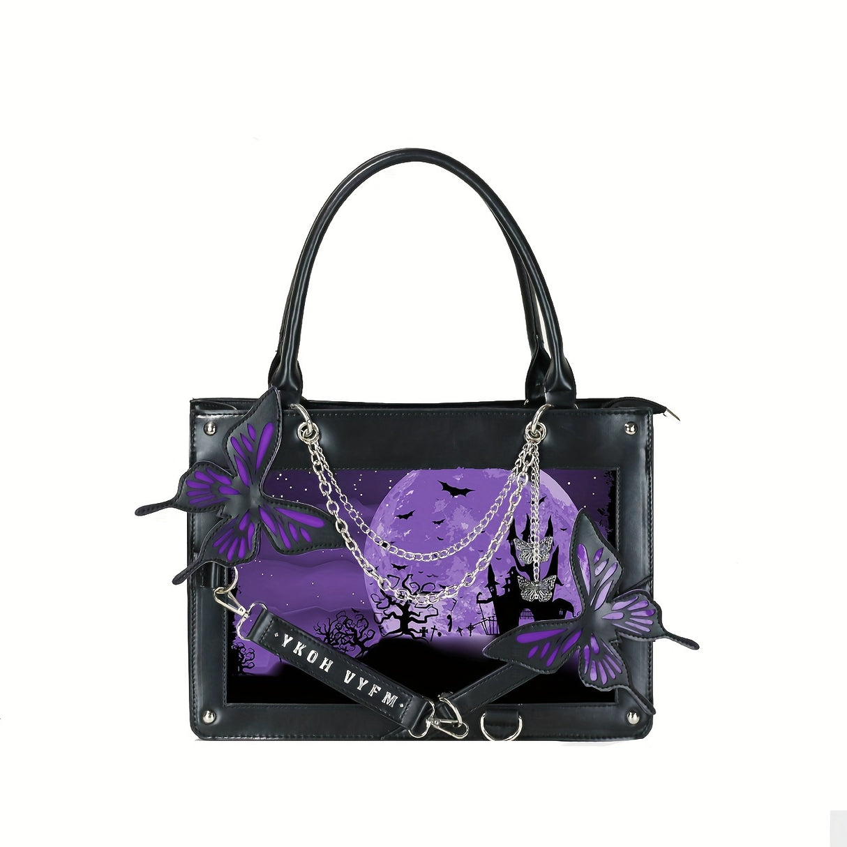 Gothic Butterfly Deco Tote Bag, Y2K Punk Crossbody Bag, Funky Shoulder Purse & Handbag For Girls