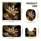 1/4pcs Deluxe Floral Shower Curtain Set - Waterproof, Non-Slip, U-Shaped Toilet Mat, 12 Hooks, Bath Mat, Bathroom Decor Accessories - Complete Bathroom Essentials Kit