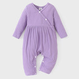 PatPat Baby Girl Cute All Over Rabbit Print/Solid Ribbed V Neck Short-sleeve Jumpsuit For Summer Outdoor Wear