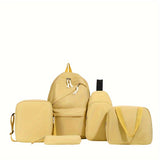 5pcs/set Multi-functional College Bag Set - Solid Color Laptop Backpack with Chest Bag, Handheld Bag, Sling Bag, and Pencil Pouch for Men and Women's Daily Commute