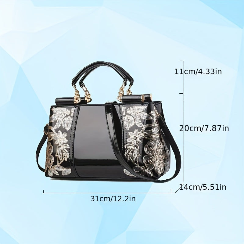 Elegant Sequin Embellished PU Leather Crossbody Handbag - Removable Strap, Water-Resistant, Polyester Lined, Zipper Closure, Perfect for Carnaval and Special Occasions - Ideal Gift for Women