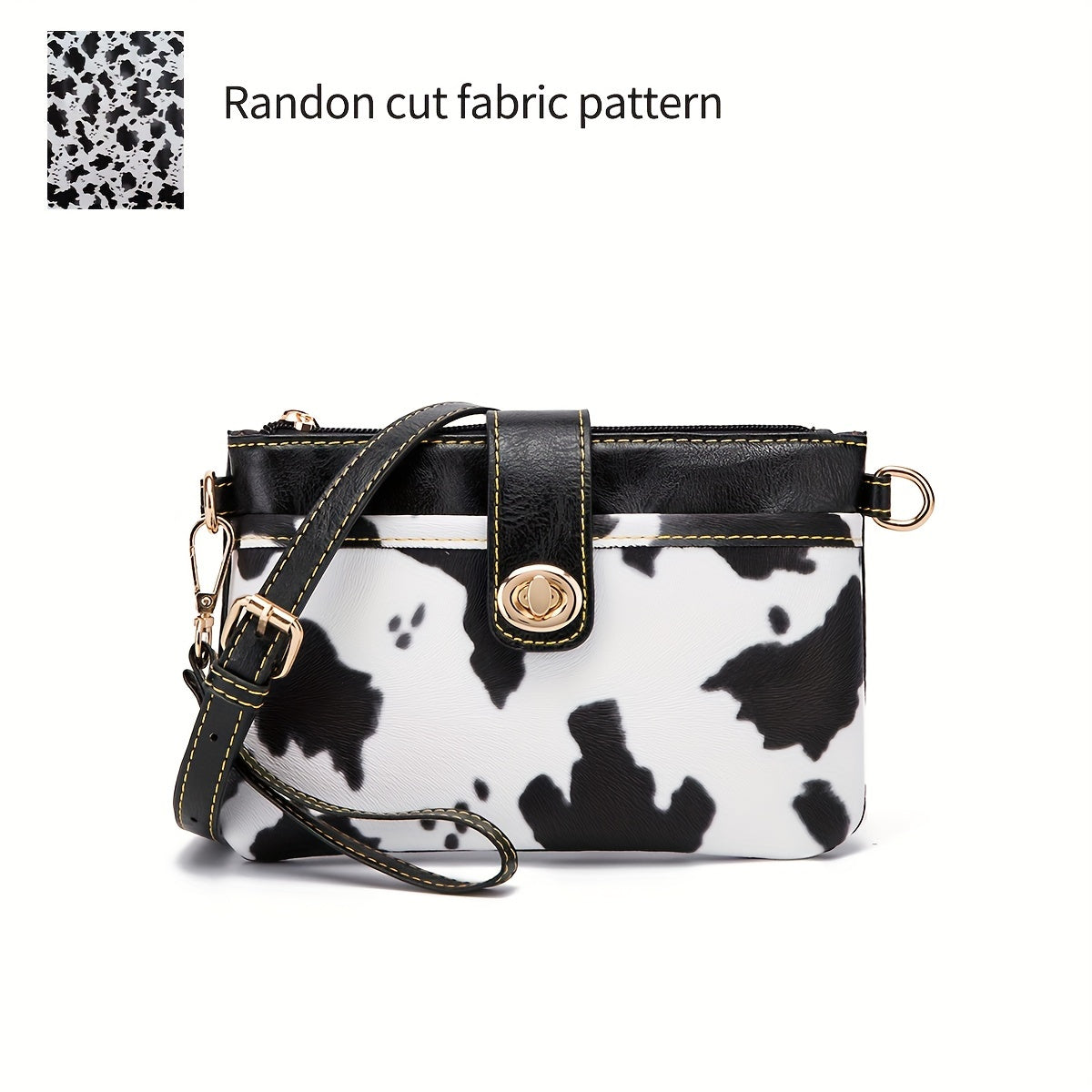 Retro Cow Print Crossbody Bag, Western Aztec Clutch Bag, Ethnic Style Wrist Wallet Coin Purse For Women