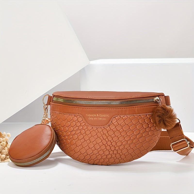 Women's PU Leather Waist Pack Fanny Pack with Adjustable Strap, Black Solid Color Sports Belt Bag, Lightweight Chest Pouch with Zipper Closure, Casual Fashion Crossbody Bag with Polyester Lining - Guangzhou Lightweight Sports