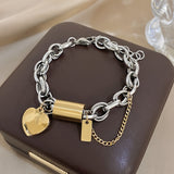 Punk Chunky Golden Color Thick Chain Stainless Steel Bracelets Fashion Design Heart Love Pendant Wrist JewelryNew Year's Gifts Valentine's Day Gifts