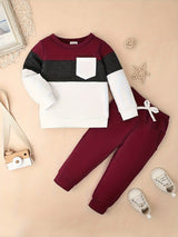 CETEPY Toddler Baby Boys Clothes Autumn Winter Outfits Color Block Long-sleeved Top + Trousers wIth Pockets Sets 12 Months-5 Years, for Outdoor