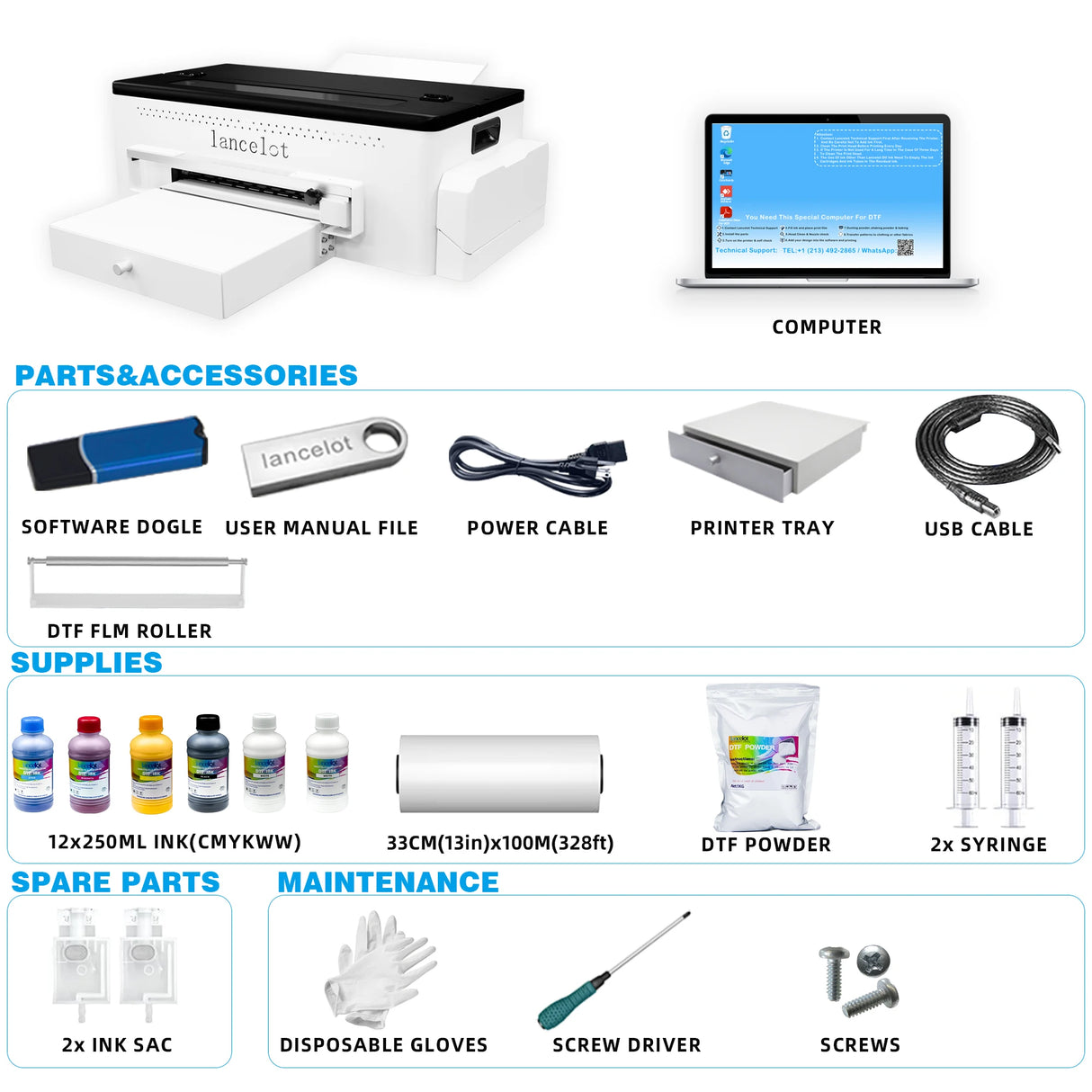 DTF Transfer Printing Machine with Roll Feeder, White Ink Circulation and Easy Operation,DTF Printer Bundle