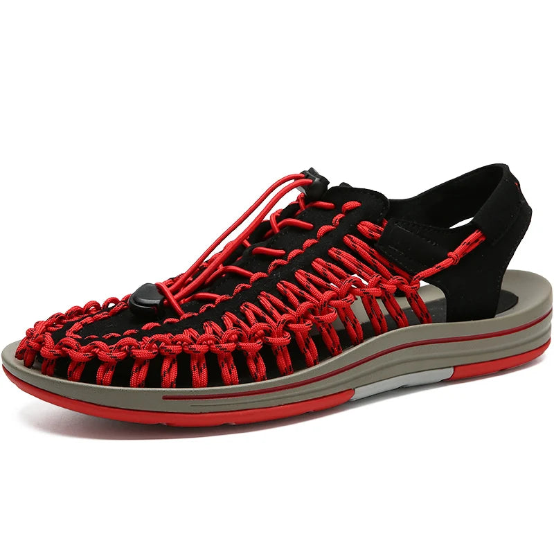 Summer Men Sandals Women Slippers Weaving Design Beach Sandals Breathable Casual Flat Sandals Outdoor Couples Sandals Size 48