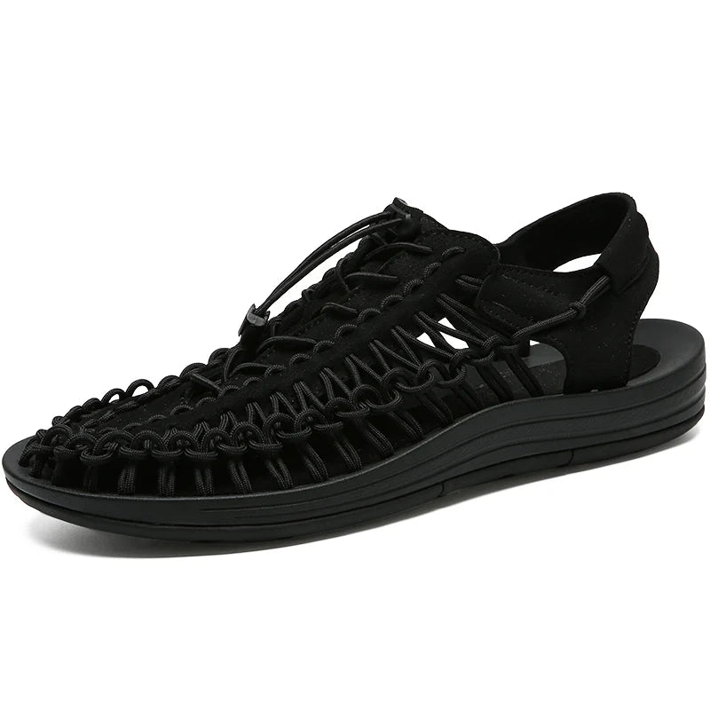 Summer Men Sandals Women Slippers Weaving Design Beach Sandals Breathable Casual Flat Sandals Outdoor Couples Sandals Size 48