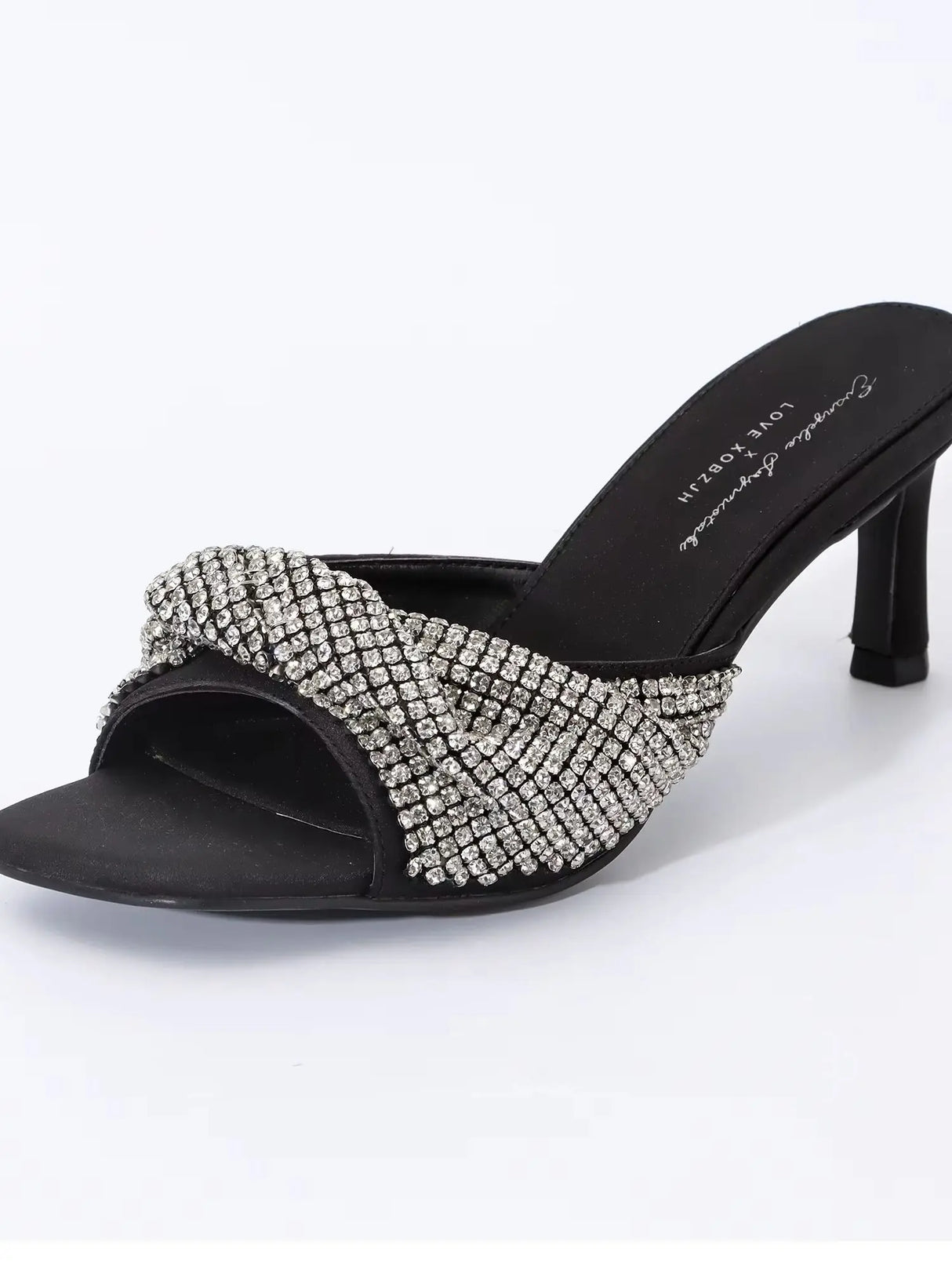 Rhinestone Sandals Black Heels for Women Luxury Shoes 2024 Designer Sandals Wedding Evening Dress Stripper Heels