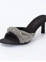 Rhinestone Sandals Black Heels for Women Luxury Shoes 2024 Designer Sandals Wedding Evening Dress Stripper Heels