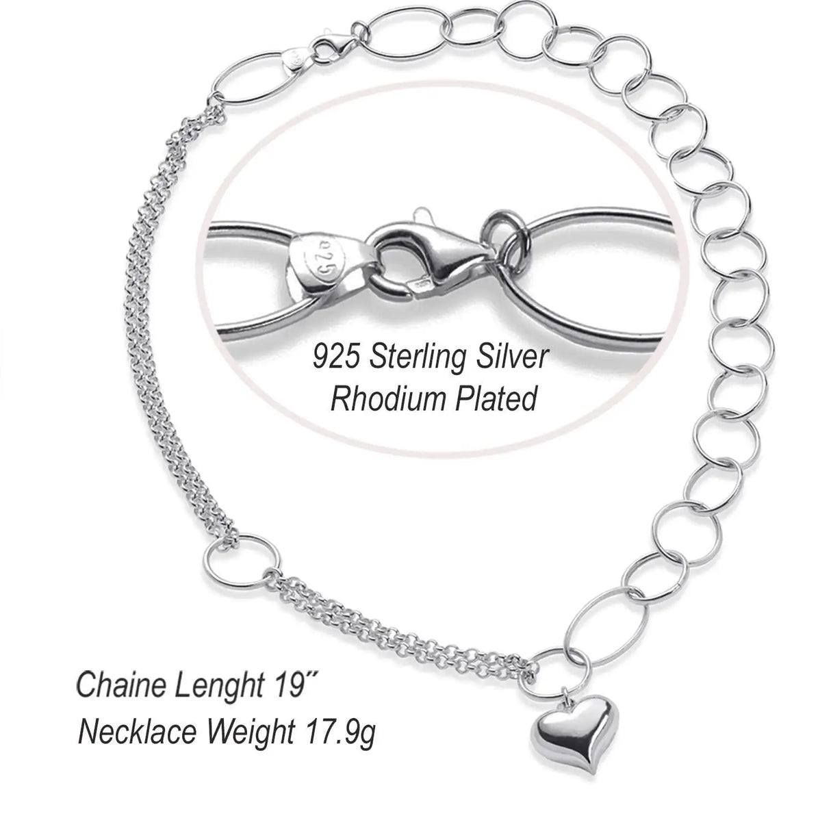 UD_925 Sterling Silver Necklaces for Women Heart Pendant Chain Necklace Trend Jewelry Gift for Women Wife Girls Her Birthday Lov
