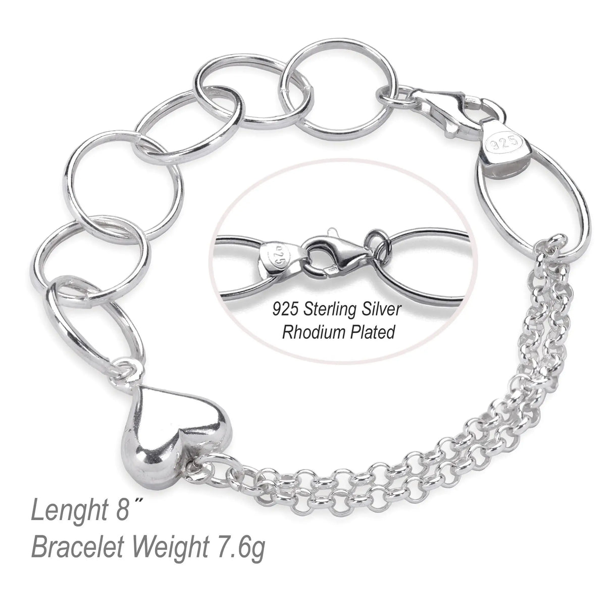 UD_Sterling Silver Heart Bracelets for Women