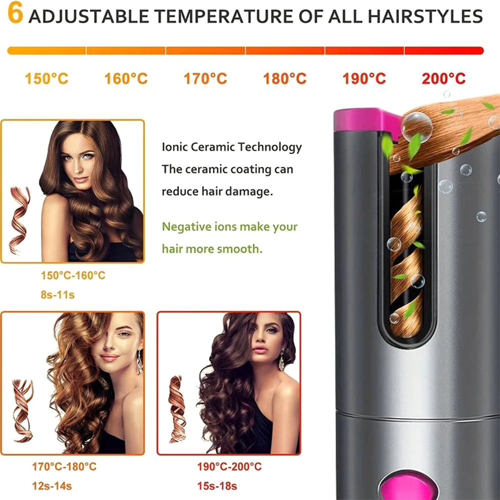 Automatic Curling Iron Portable Wireless Anion Ceramic Hair Curler Fast Heating Fashion Styling Tools Travel Hair Curler Comb