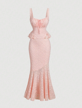 Women's Pink Tank Top & Lace Long Mermaid Skirt Set