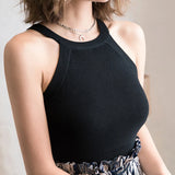 HELIAR Women Black Y2K Crop Tops Knitted Off Shoulder Tank Tops Female O-Neck Elastic Solid Elegant Tops Women 2024 Summer